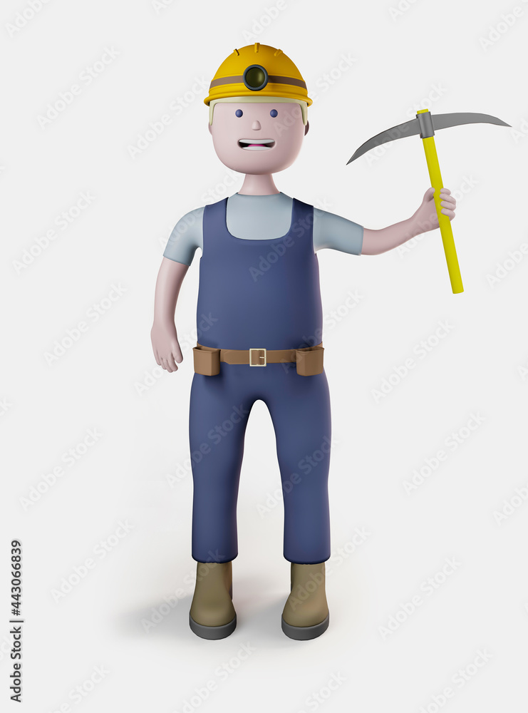 Wall mural Cartoon character of miner worker wearing uniform - 3d render, isolated illustration