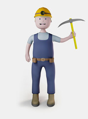 Cartoon character of miner worker wearing uniform - 3d render, isolated illustration