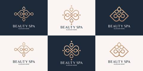 Minimalist elegant line feminine beauty salon spa logo collection.