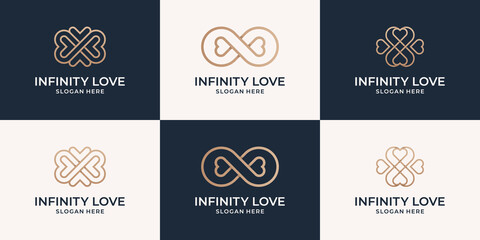 luxury line with infinity and heart logo collection. Elegant symbol for beauty spa, salon and meditation.