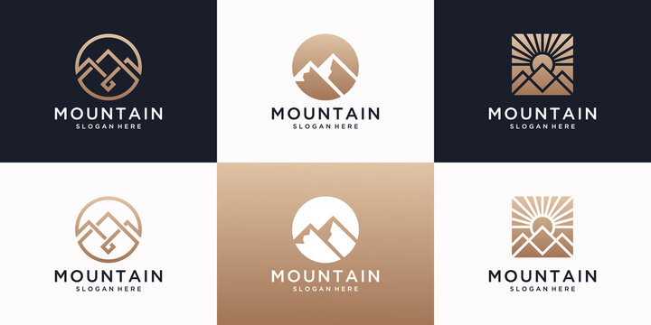 Set of mountain logo design template with luxury concept.