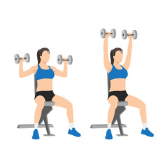 Fototapeta na wymiar Woman doing Dumbbell overhead shoulder press exercise. Flat vector illustration isolated on white background