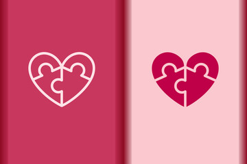Vector heart, love pink puzzle pieces icon elements minimal flat simple heart concept symbols. curve line and object shape creative logo design isolated on background.
