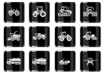 Agricultural vehicles icons set