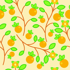 Beautiful and Colorful Orange Fruit Plant Seamless Background Pattern