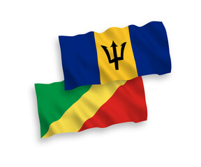 Flags of Republic of the Congo and Barbados on a white background