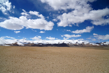 Nature Landscape of road way to Tso kar Lake and himalaya snow mountain background at Leh ladakh India  