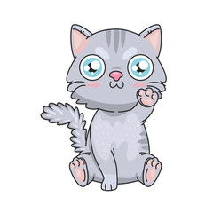 gray cat cartoon with leg up