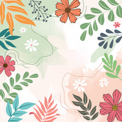 Design banner frame flower Spring background with beautiful. flower background for design. Colorful background with tropical plants. Place for your text.