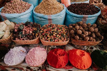 Stall with spices on marketplace