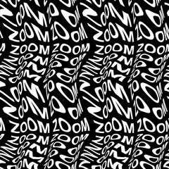 ZOOM word warped, distorted, repeated, and arranged into seamless pattern background. High quality illustration. Modern wavy text composition for background or surface print. Typography.