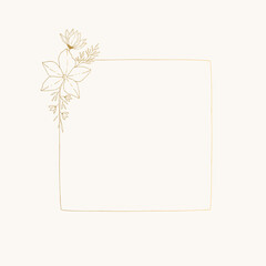 Golden square frame for branding wedding design. Vector floral illustration.