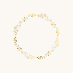 Elegant golden wreath with hand drawn herbs. Vector botanical illustration.