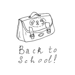 School bag illustration in cartoon style. Back to School. Outline.