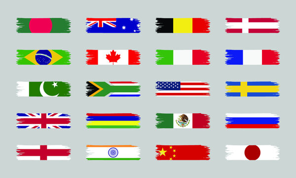 World Country Brush Stroke Flags