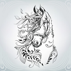 Horse head in floral ornament