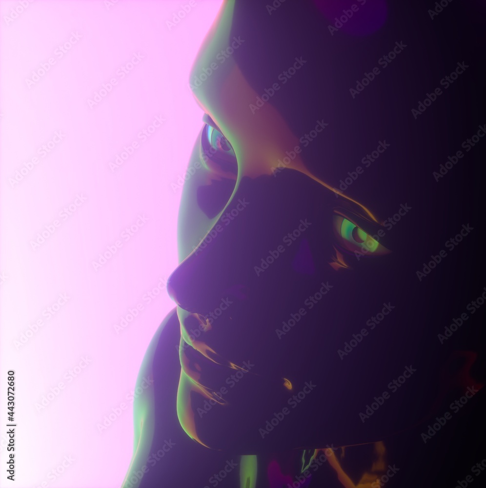 Aufkleber conceptual 3d illustration of artificial intelligence. robot head made of glossy chromium material.