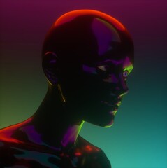 Conceptual 3D illustration of artificial intelligence. Robot head made of glossy chromium material.