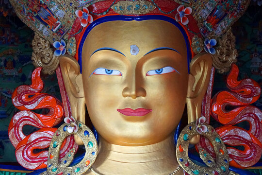 Closeup Sculpture Buddha status at Thikse or Thiksey Monastery in leh ladakh india