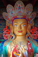 Closeup Sculpture Buddha status at Thikse or Thiksey Monastery in leh ladakh india