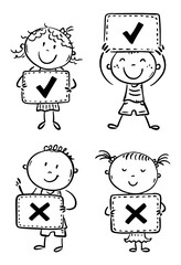 Kids clipart set with signs correct and confusion