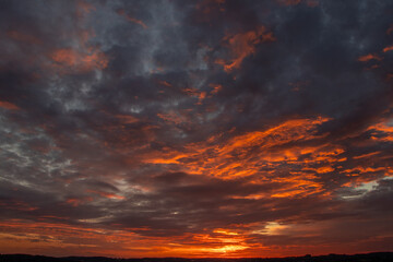 Beautiful sunset over the hills and forest of Croatia
