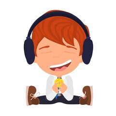 redhead boy character in headphones sitting picture