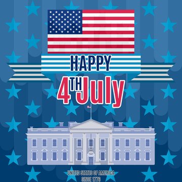 Fourth of july ribbon poster. White House building