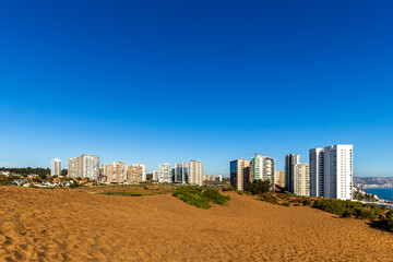 Sand dunes on the coast of Concón, Chile.