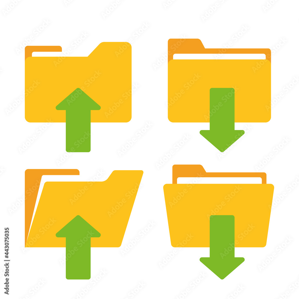 Aufkleber download and upload yellow folder icon with arrow. flat design graphic elements. vector eps 10.