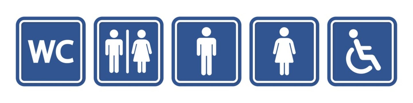 Toilet vector icon collection. Restroom WC sign isolated. Men and women vector symbols on white background.