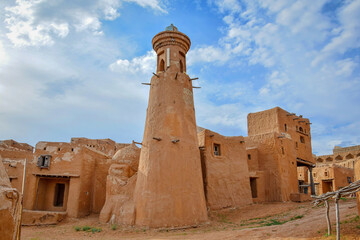 High minaret of the ancient mosque in Sarai Batu mongol settlement