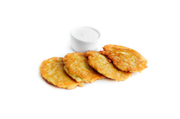 Vegetable potato pancakes isolated on white background
