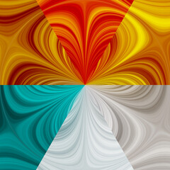 Beautiful abstract flower in red, yellow, white and blue colours. six segments. Concentric lines