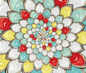 Abstract multicolored fractal flower with diamond petals.