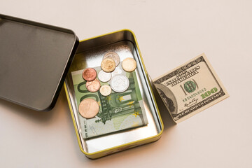 Box with money, piggy bank