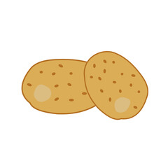 Two potato tubers, fresh vegetable, agriculture, farm. Vegetarian diet, organic healthy delicious food, cooking ingredient. Hand-drawn vector, flat style. For menu, restaurant, manual, illustration.
