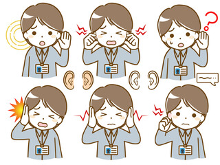 耳に異常があるオフィスカジュアルな男性