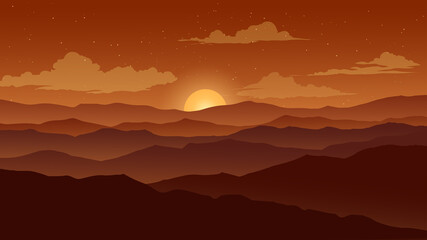 Fototapeta na wymiar Mountain Sunset Landscape With Clouds