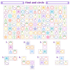  Logic game for children. Development of attention, thinking. Find and circle the fragments shown below