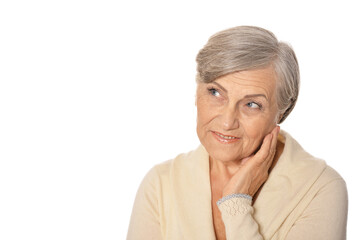 Portrait of beautiful senior woman isolated on white background