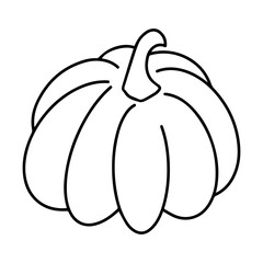 Pumpkin vector illustration in black outline isolated on white background. Simple hand drawn silhouette doodle icon autumn harvest decorative design element