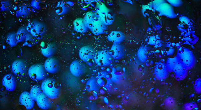 water and oil blue bubbles