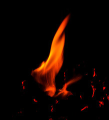 Flame of fire on a black
