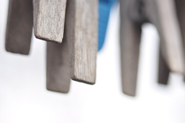 macro old wooden clothespins