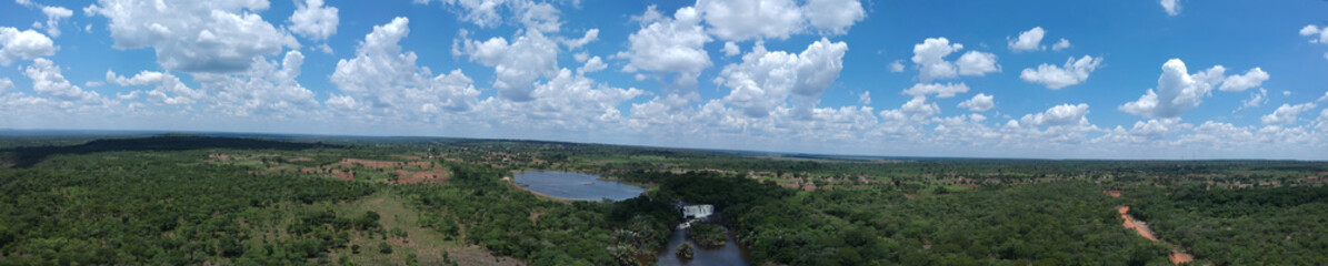 Aerial view of river and jungle in Zambia, Africa