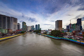 Rockwell and Poblacion neighborhoods in Makati  from a bridge over the Pasig river, Metro Manila, National Capital Province, Philippines.