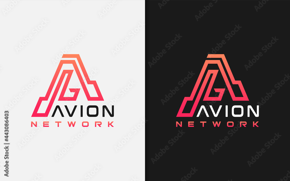 Poster abstract initial letter a with digital geometric lines concept logo design.