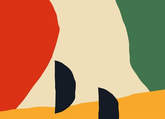 Trendy social media banner template with abstract organic shapes composition in contemporary collage minimal style