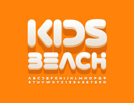 Vector cute emblem Kids Beach. Creative modern Font. Abstract Alphabet Letters and Numbers set